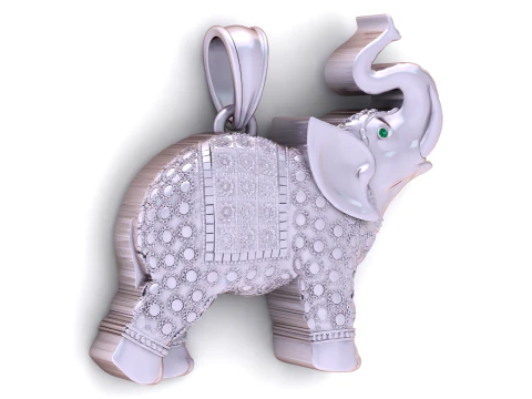 Royal Ornate Elephant Gold Pendant 3D Model