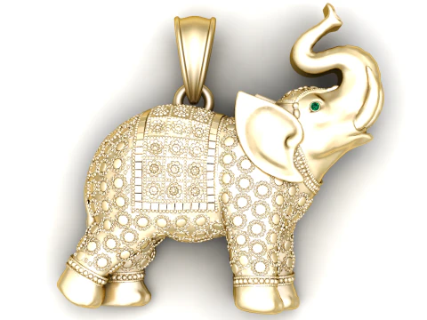 Royal Ornate Elephant Gold Pendant 3D Model