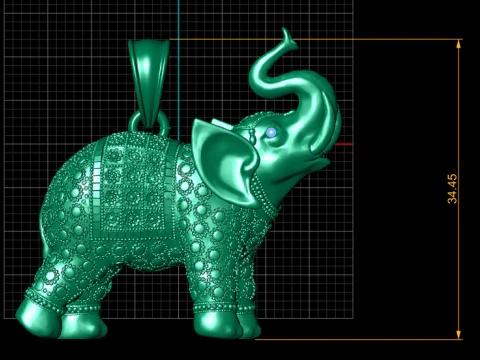 Royal Ornate Elephant Gold Pendant 3D Model