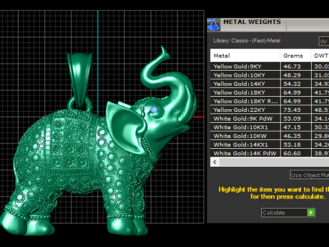 Royal Ornate Elephant Gold Pendant 3D Model