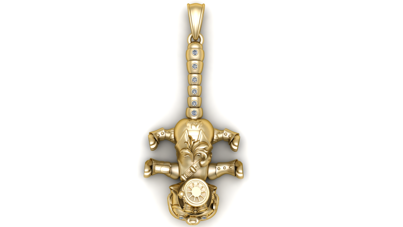 Steampunk-Katze-Schwert-Goldanh&auml;nger 3D Modell .c4d .max .obj .3ds .fbx .stl .blend 