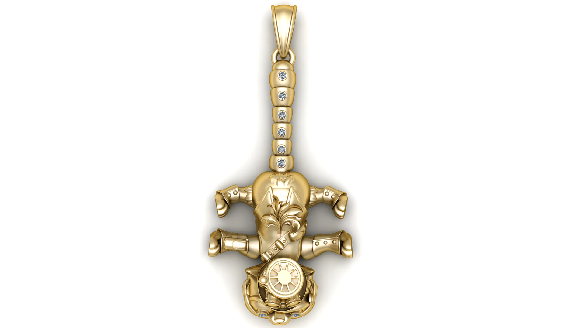 Steampunk Cat Sword Gold Pendant 3D Model .c4d .max .obj .3ds .fbx .stl .blend