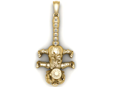 Steampunk 고양이 검 골드 펜던트 3D 모델