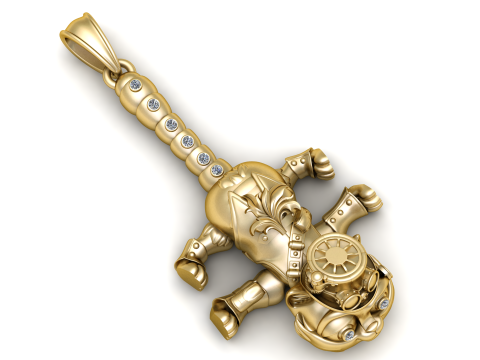 Steampunk-Katze-Schwert-Goldanh&auml;nger 3D Modell