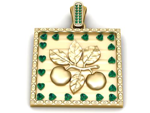 Lüks Elma Dalı Altın Kolye Kalp Zümrüt Sınırlı Kare Çerçeve 3D Takı Modeli 3D Model