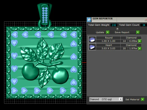 Luxury Apple Branch Gold Pendant with Heart Emerald Border Square Frame 3D Jewelry Model 3D Model