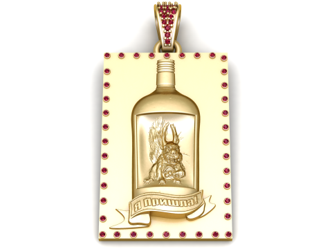 Luxuriöser flaschenförmiger Goldanhänger mit Eichhörnchen-Relief-Rubinrand-Statement-3D-Schmuckmodell 3D Modell