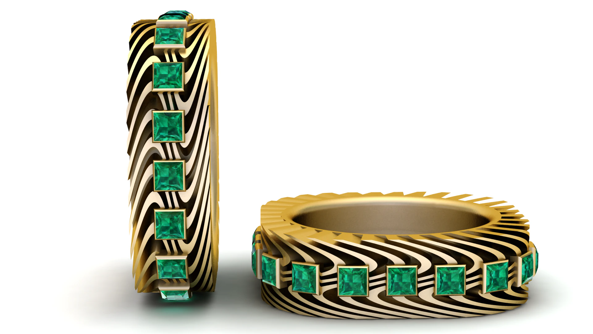 Luxury Zebra Pattern Emerald Band Ring 3D Model .c4d .max .obj .3ds .fbx .stl .blend