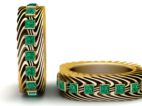 लक्ज़री ज़ेबरा पैटर्न एमराल्ड बैंड रिंग 3D मॉडल