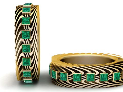 Anillo de lujo con banda de esmeralda y patr&oacute;n de cebra Modelo 3D