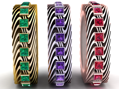 लक्ज़री ज़ेबरा पैटर्न एमराल्ड बैंड रिंग 3D मॉडल