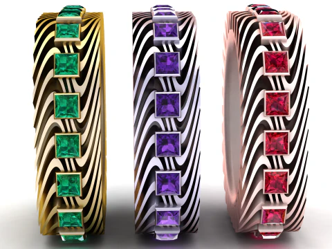 Luxury Zebra Pattern Emerald Band Ring 3D Model