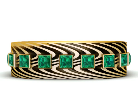 Luxury Zebra Pattern Emerald Band Ring 3D Model