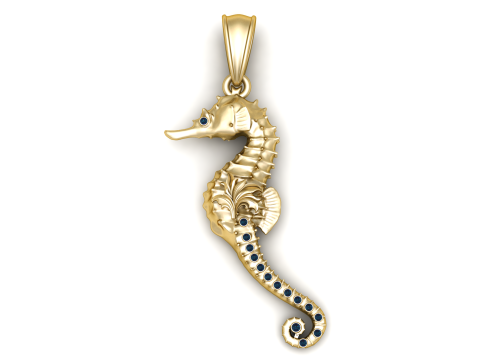 Mavi Taş Ayarlı Lüks Denizatı Altın Kolye 3D Model