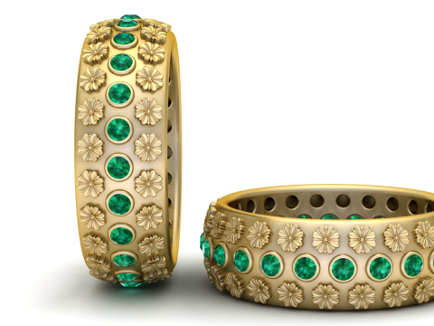 Smaragd Floral Eternity Band Ring Luxus Gold 3D druckbares Schmuckmodell 3D Modell