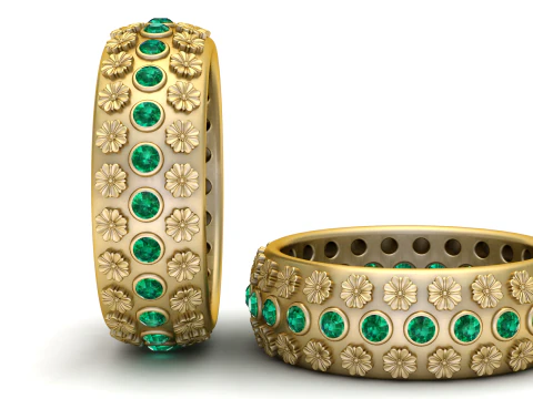 Cincin Pita Keabadian Bunga Zamrud Model Perhiasan Cetak 3D Emas Mewah Model 3D