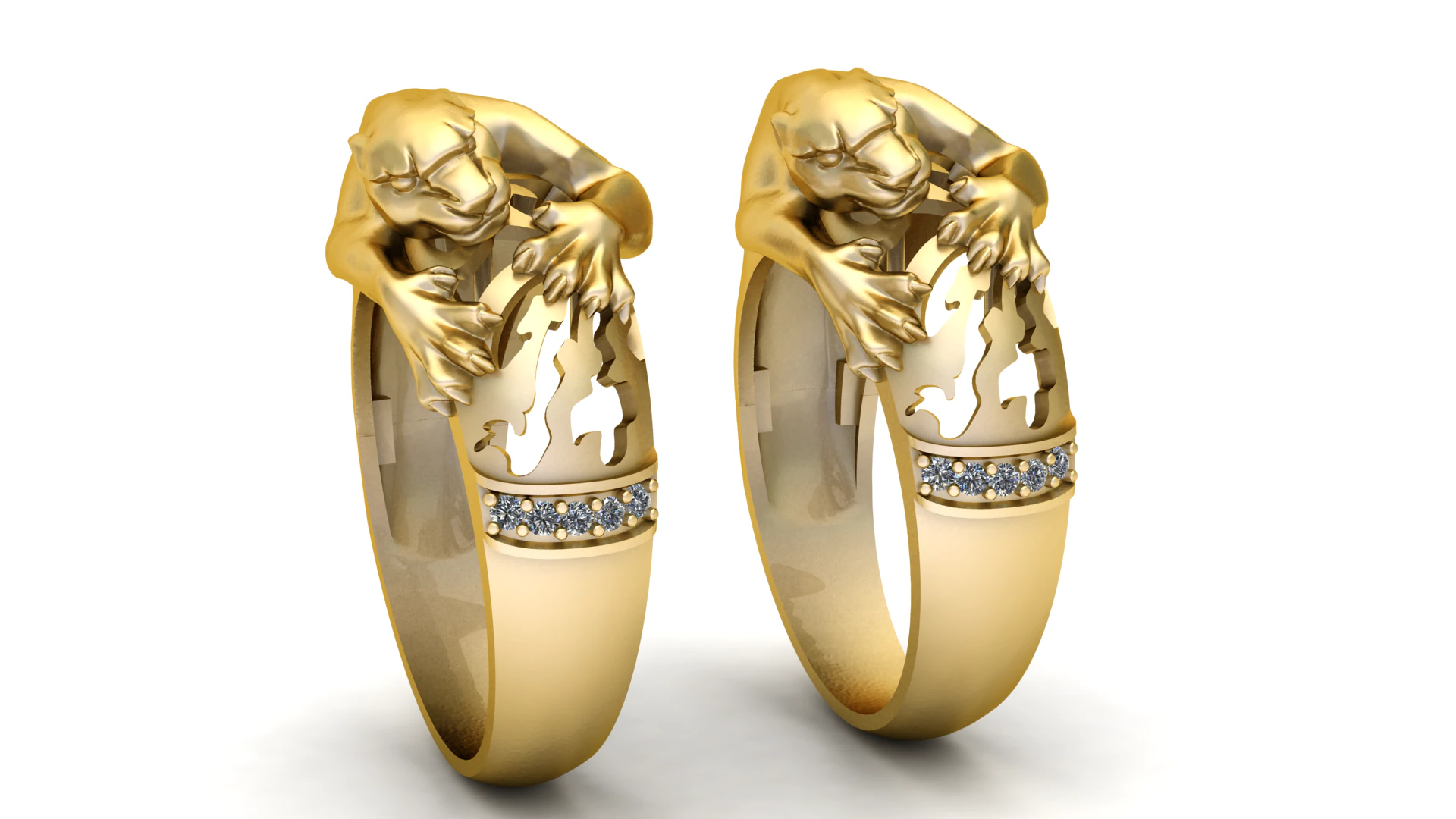 Panther Claw Diamond Band Ring Luxury Animal Wrap Gold Ring 3D Model .c4d .max .obj .3ds .fbx .stl .blend 