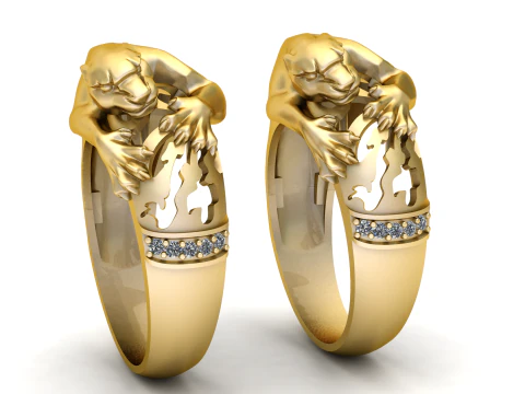 Anillo con banda de diamantes y garra de pantera Anillo de oro con envoltura animal de lujo Modelo 3D