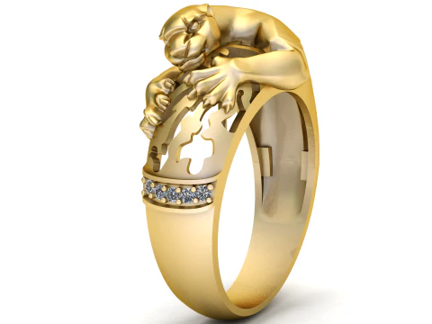 Panther Claw Diamond Band Ring Luxury Animal Wrap Gold Ring 3D Model