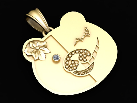 Personalized Zodiac Bloom Gold Pendant 3D Print Model