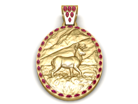 Majestic Stag Ruby Emblem Gold Pendant 3D Print Model