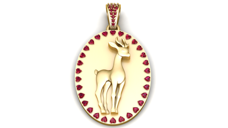 Royal Stag Ruby Halo Gold Pendant 3D Print Model .c4d .max .obj .3ds .fbx .stl .blend