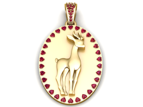 Royal Stag Ruby Halo Gold Pendant 3D Print Model