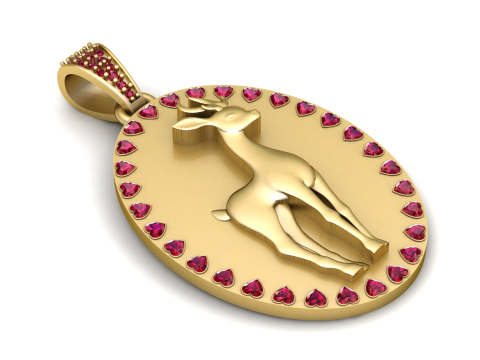 Royal Stag Ruby Halo Gold Pendant 3D Print Model