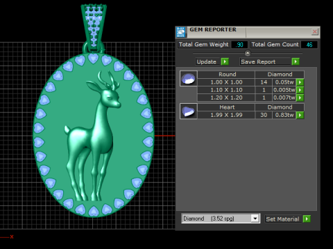 Royal Stag Ruby Halo Gold Pendant 3D Print Model