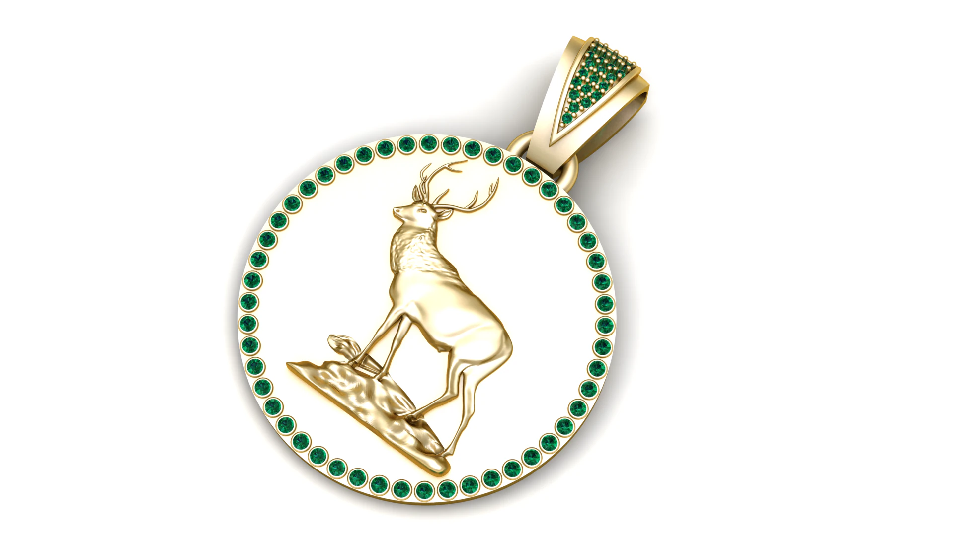 Imperial Stag Emerald Halo Gold Medallion 3D Print Model .c4d .max .obj .3ds .fbx .stl .blend