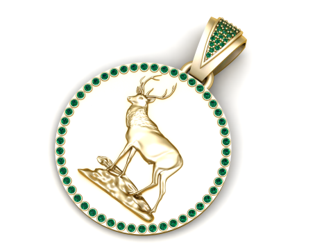 Imperial Stag Emerald Halo Gold Medallion 3D Print Model