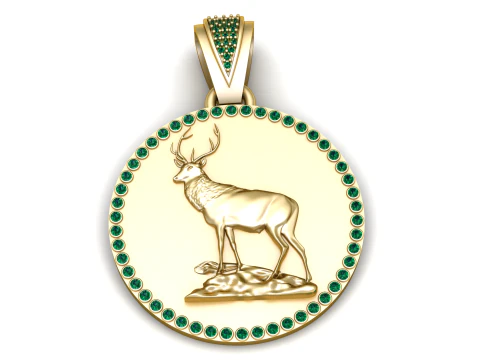 Imperial Stag Emerald Halo Gold Medallion 3D Print Model