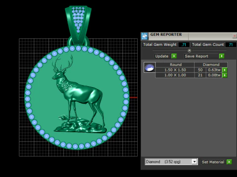 Imperial Stag Emerald Halo Gold Medallion 3D Print Model