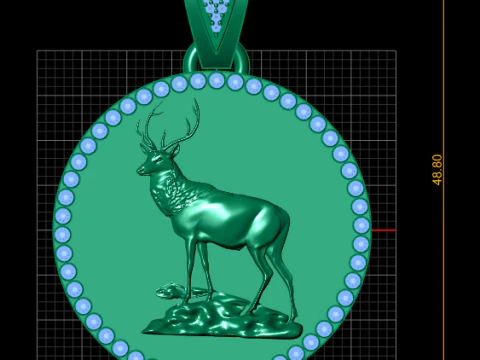 Imperial Stag Emerald Halo Gold Medallion 3D Print Model