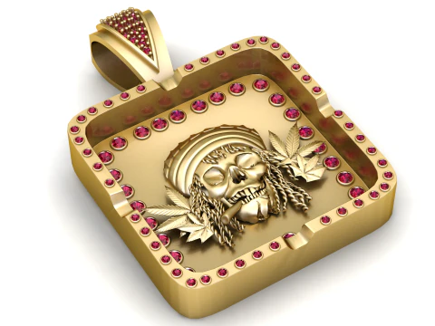 Rebel Skull Ruby Iced Gold Pendant 3D Print Model