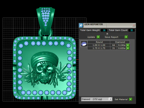 Rebel Skull Ruby Iced Gold Pendant 3D Print Model