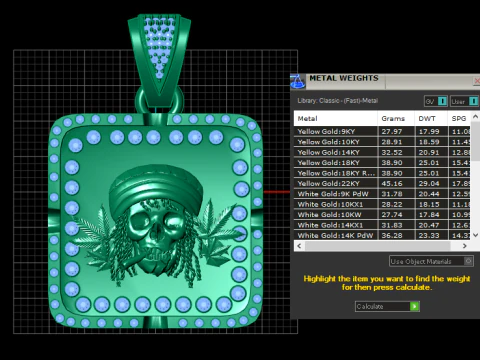 Rebel Skull Ruby Iced Gold Pendant 3D Print Model