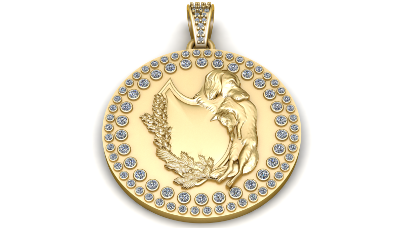 Loyal Hunter Diamond Halo Gold Medallion 3D Print Model .c4d .max .obj .3ds .fbx .stl .blend 