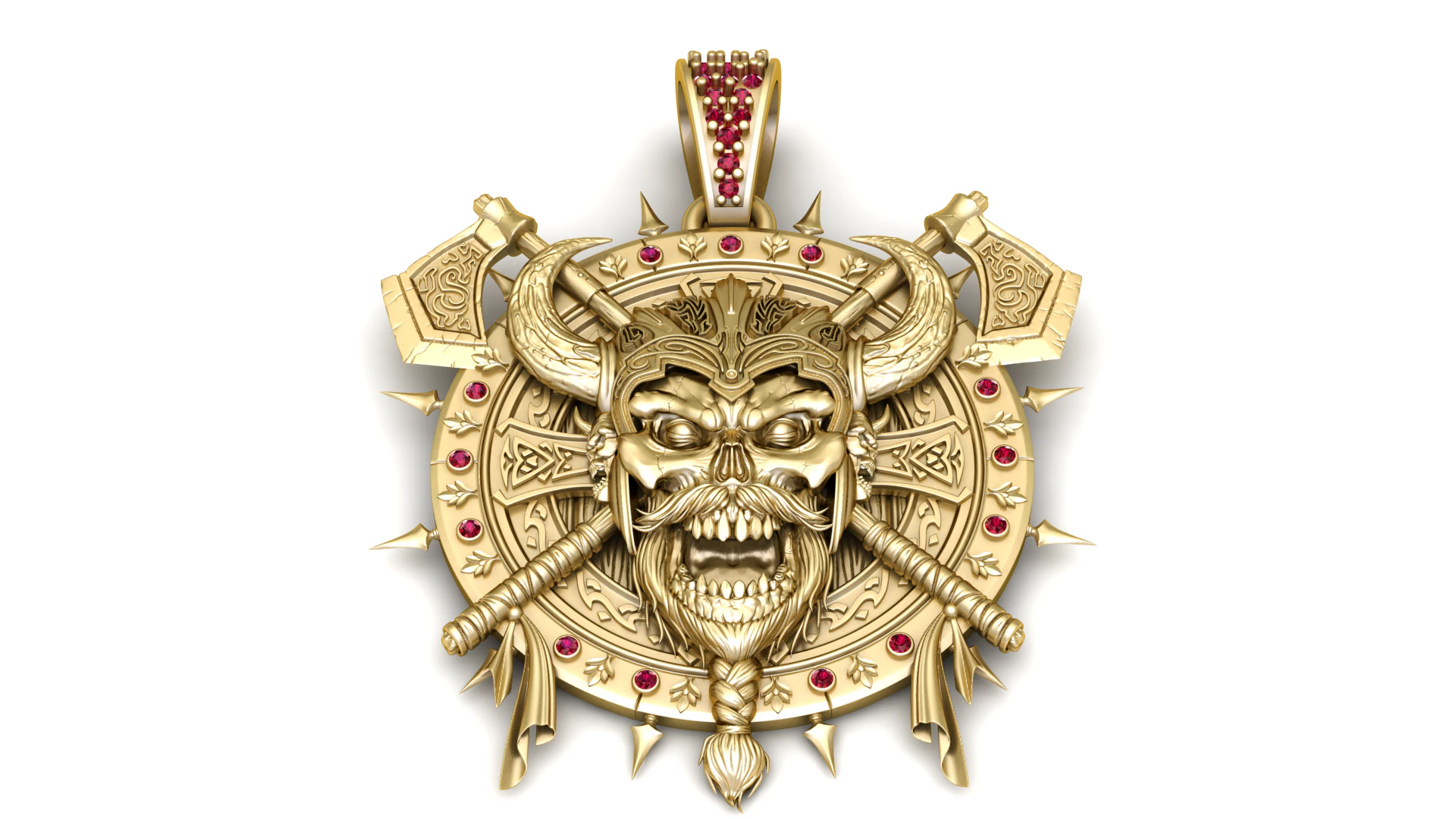 Viking Warlord Ruby Crest Gold Pendant 3D Print Model .c4d .max .obj .3ds .fbx .stl .blend