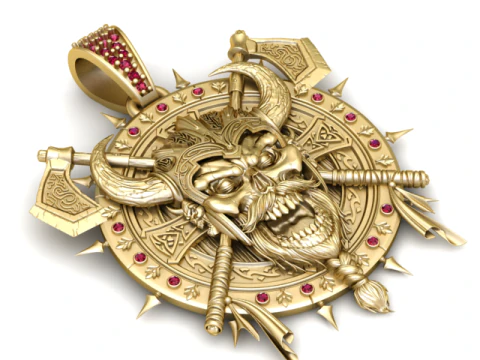Viking Warlord Ruby Crest Gold Pendant 3D Print Model