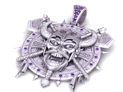 Viking Warlord Ruby Crest Gold Pendant 3D Print Model
