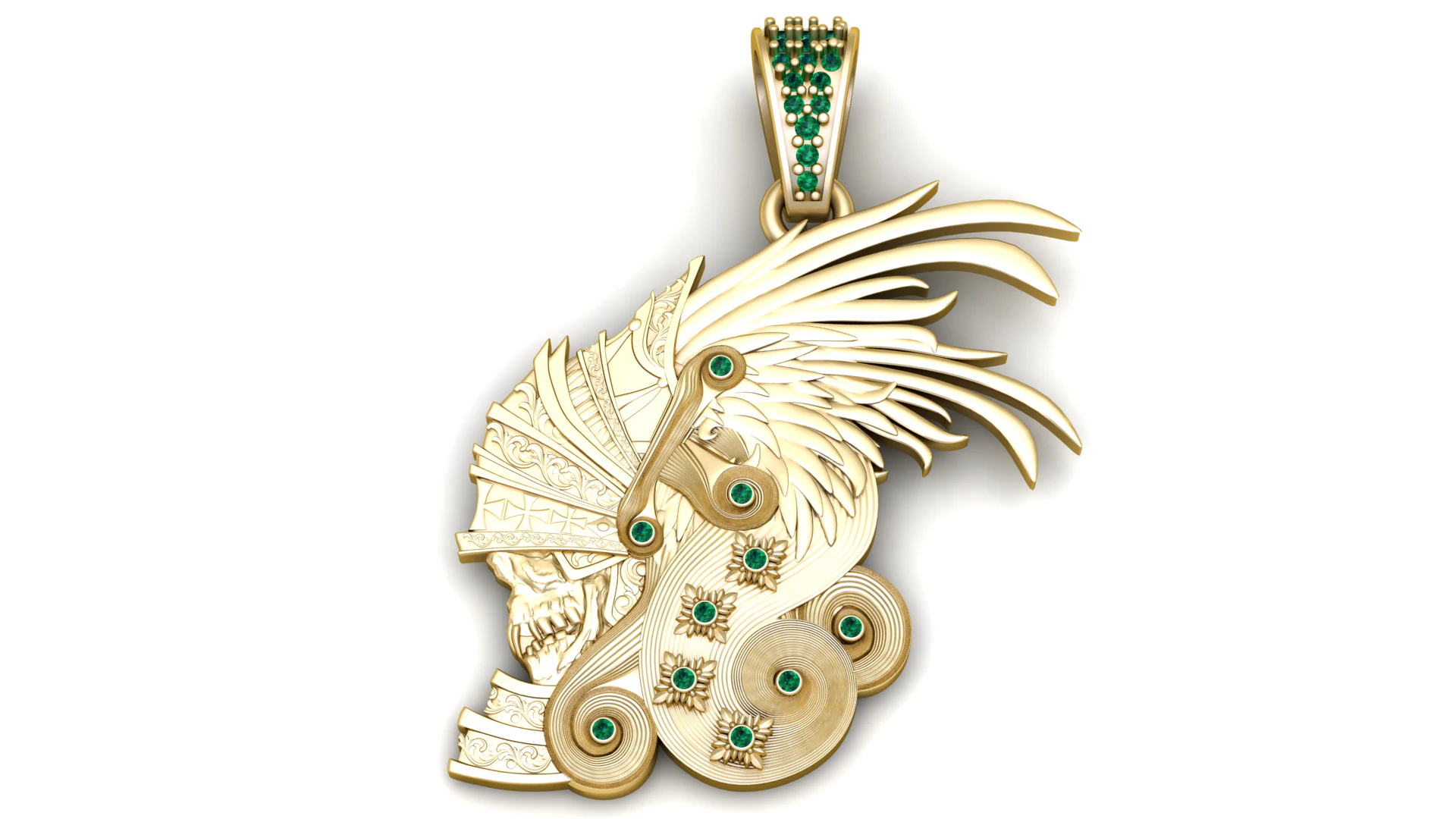 Imperial Spartan Skull Statement Pendant with Emerald Accents 3D Print Model .c4d .max .obj .3ds .fbx .stl .blend