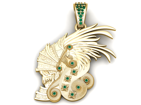 Imperial Spartan Skull Statement Pendant with Emerald Accents 3D Print Model