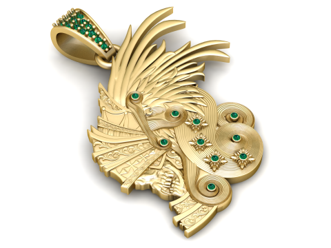 Imperial Spartan Skull Statement Pendant with Emerald Accents 3D Print Model