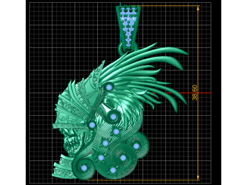 Imperial Spartan Skull Statement Pendant with Emerald Accents 3D Print Model