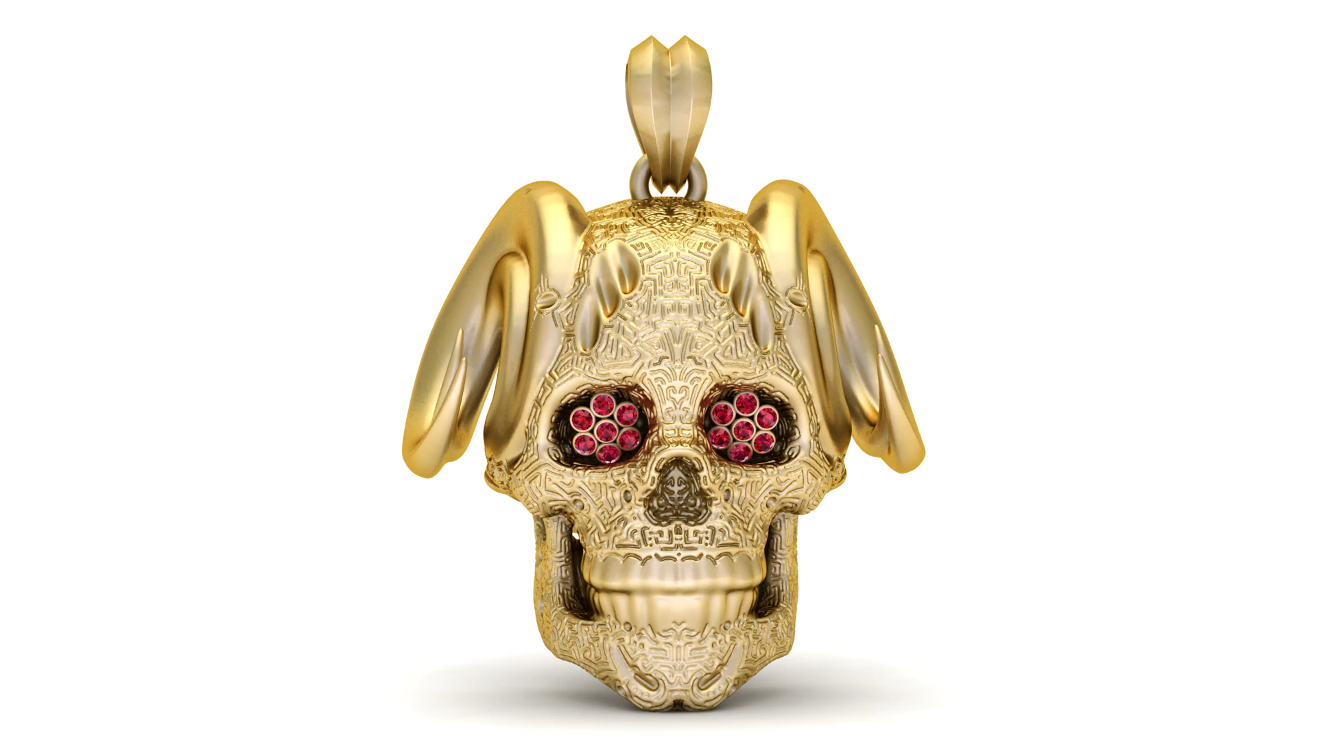 Luxury Dog Skull Pendant with Ruby Eyes 3D Print Model .c4d .max .obj .3ds .fbx .stl .blend 