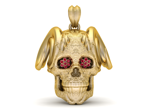 Luxury Dog Skull Pendant with Ruby Eyes 3D Print Model