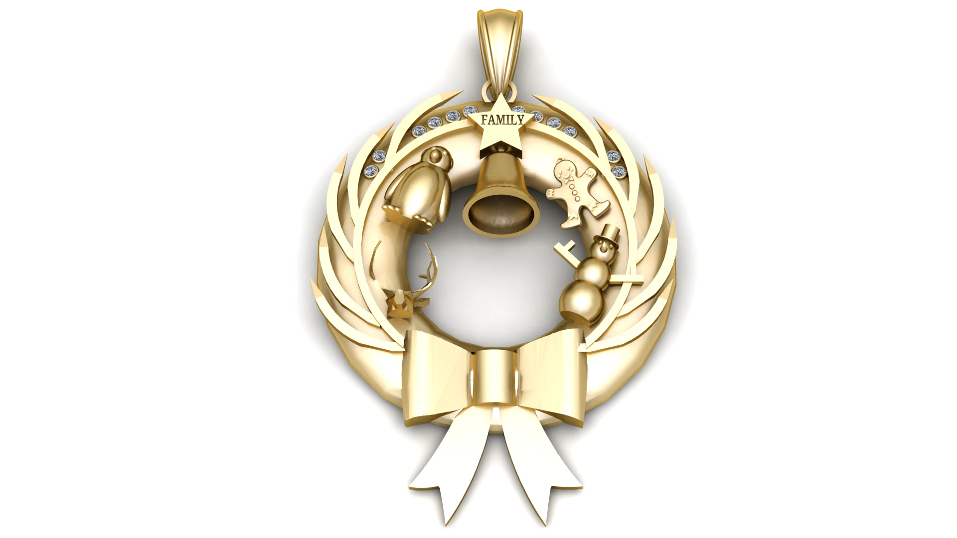 Family Christmas Wreath Pendant 3D Print Model .c4d .max .obj .3ds .fbx .stl .blend 