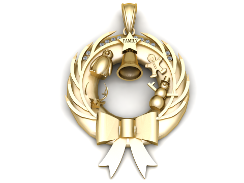 Family Christmas Wreath Pendant 3D Print Model
