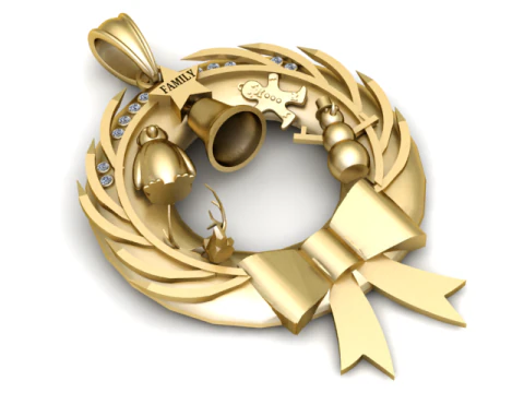 Family Christmas Wreath Pendant 3D Print Model